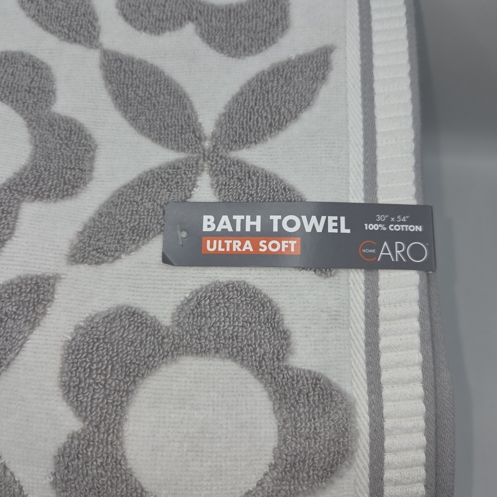 Caro Home 4pc Gray White Daisy Days Raised Floral Bath Towels 30x54 - Picture 5 of 8